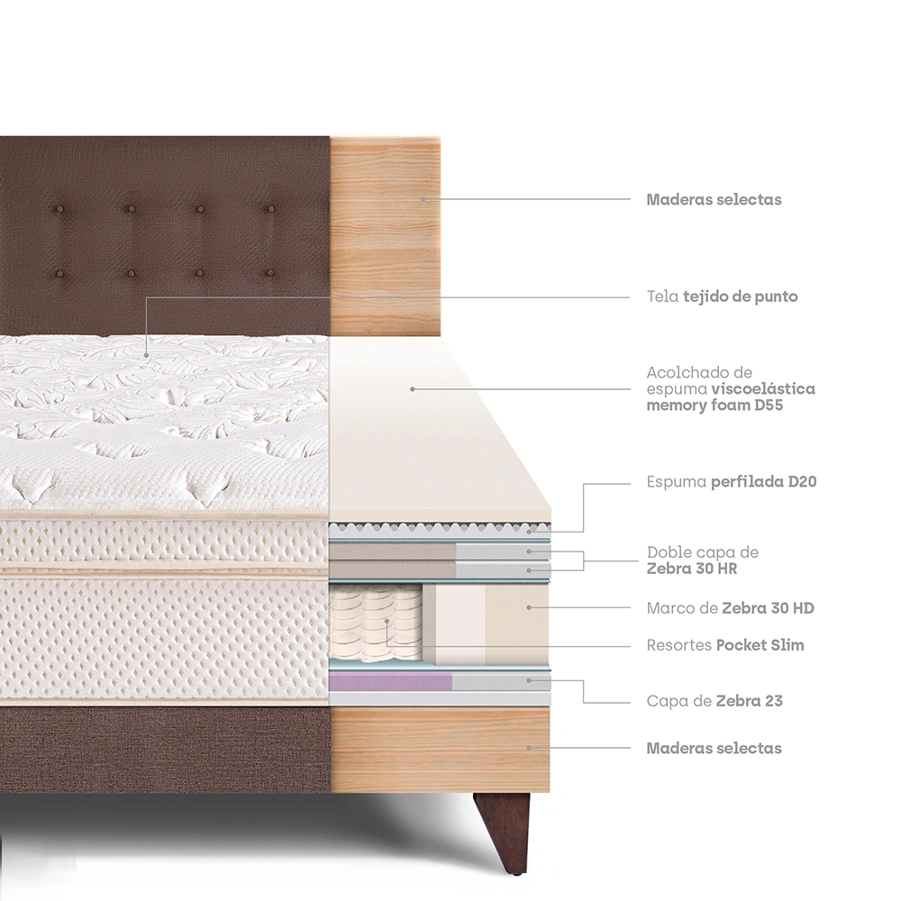 DORMITORIO EUROPEO PARAÍSO ROYAL CLOUD 1.5 PLAZAS CHOCOLATE + 1 ALMOHADA VISCOELÁSTICA - 4