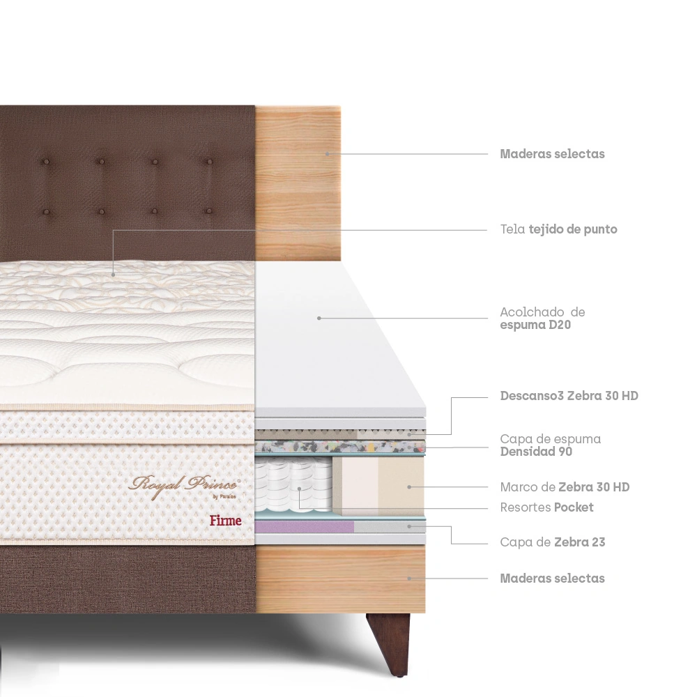 DORMITORIO EUROPEO PARAÍSO ROYAL PRINCE KING CHOCOLATE + 2 ALMOHADAS VISCOELÁSTICAS - 4