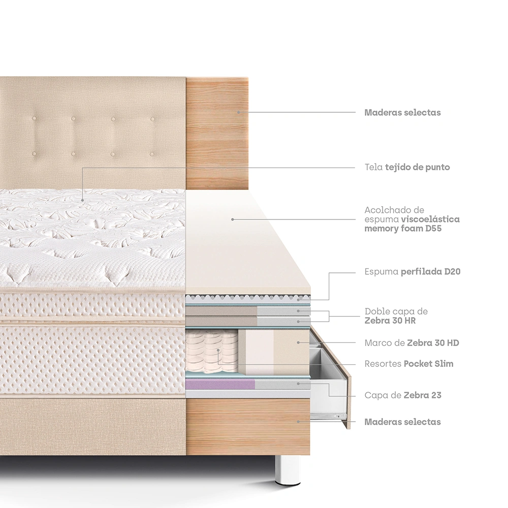 DORMITORIO CON CAJONES PARAÍSO ROYAL CLOUD 1.5 PLAZAS CHAMPAGNE + 1 ALMOHADA VISCOELÁSTICA - 4