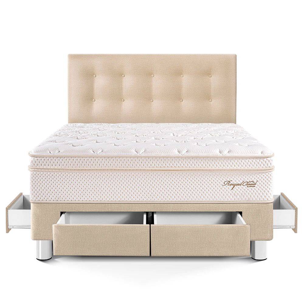 DORMITORIO CON CAJONES PARAÍSO ROYAL CLOUD 2 PLAZAS CHAMPAGNE + 2 ALMOHADAS VISCOELÁSTICAS - 3