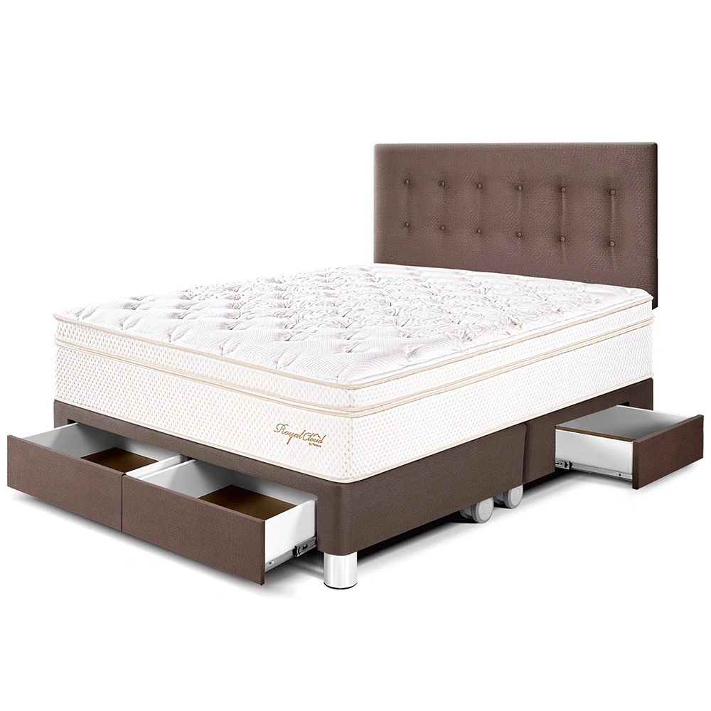 DORMITORIO CON CAJONES PARAÍSO ROYAL CLOUD QUEEN CHOCOLATE + 2 ALMOHADAS VISCOELÁSTICAS - 1