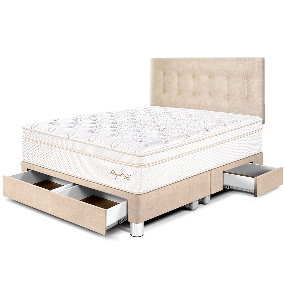 DORMITORIO CON CAJONES PARAÍSO ROYAL CLOUD QUEEN CHAMPAGNE + 2 ALMOHADAS VISCOELÁSTICAS - 1