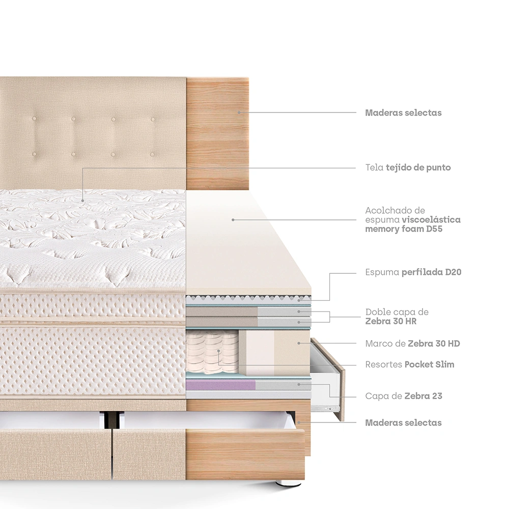 DORMITORIO CON CAJONES PARAÍSO ROYAL CLOUD KING CHAMPAGNE + 2 ALMOHADAS VISCOELÁSTICAS - 4