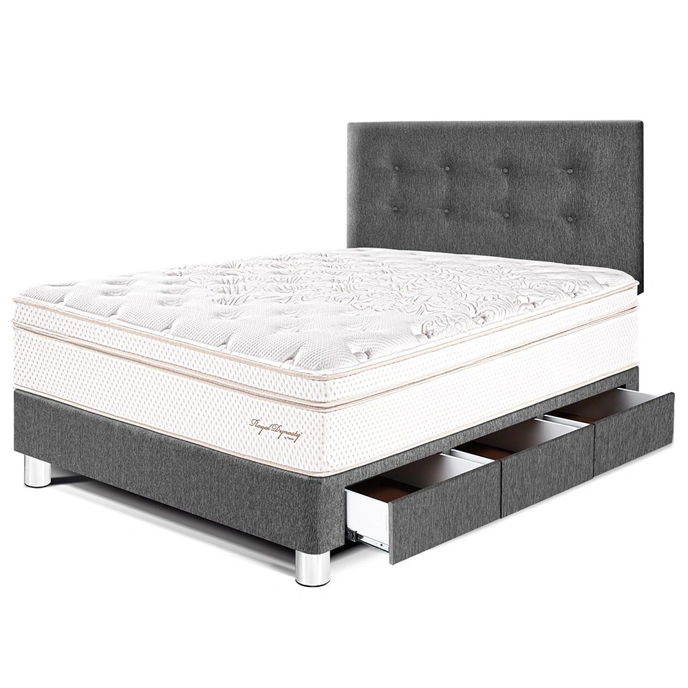 DORMITORIO CON CAJONES PARAÍSO ROYAL DYNASTY 1.5 PLAZAS GRIS + 1 ALMOHADA VISCOELÁSTICA - 1