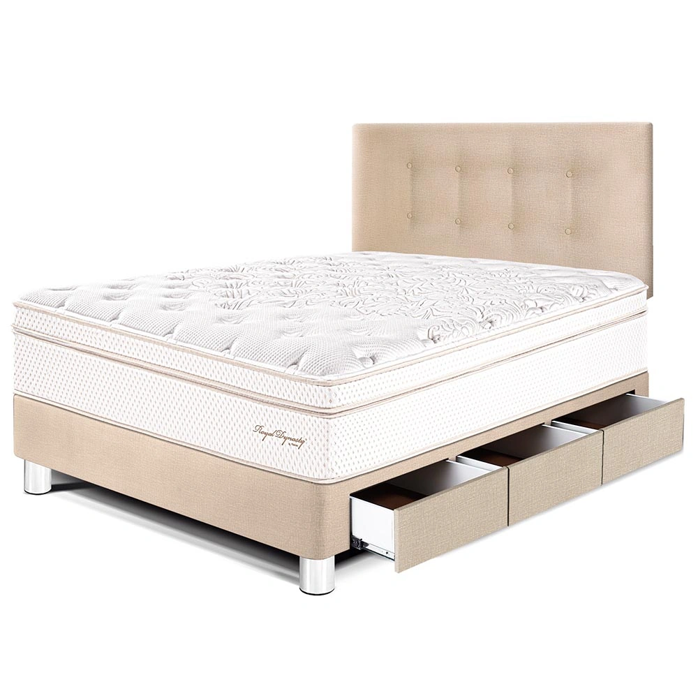 DORMITORIO CON CAJONES PARAÍSO ROYAL DYNASTY 1.5 PLAZAS CHAMPAGNE + 1 ALMOHADA VISCOELÁSTICA - 1