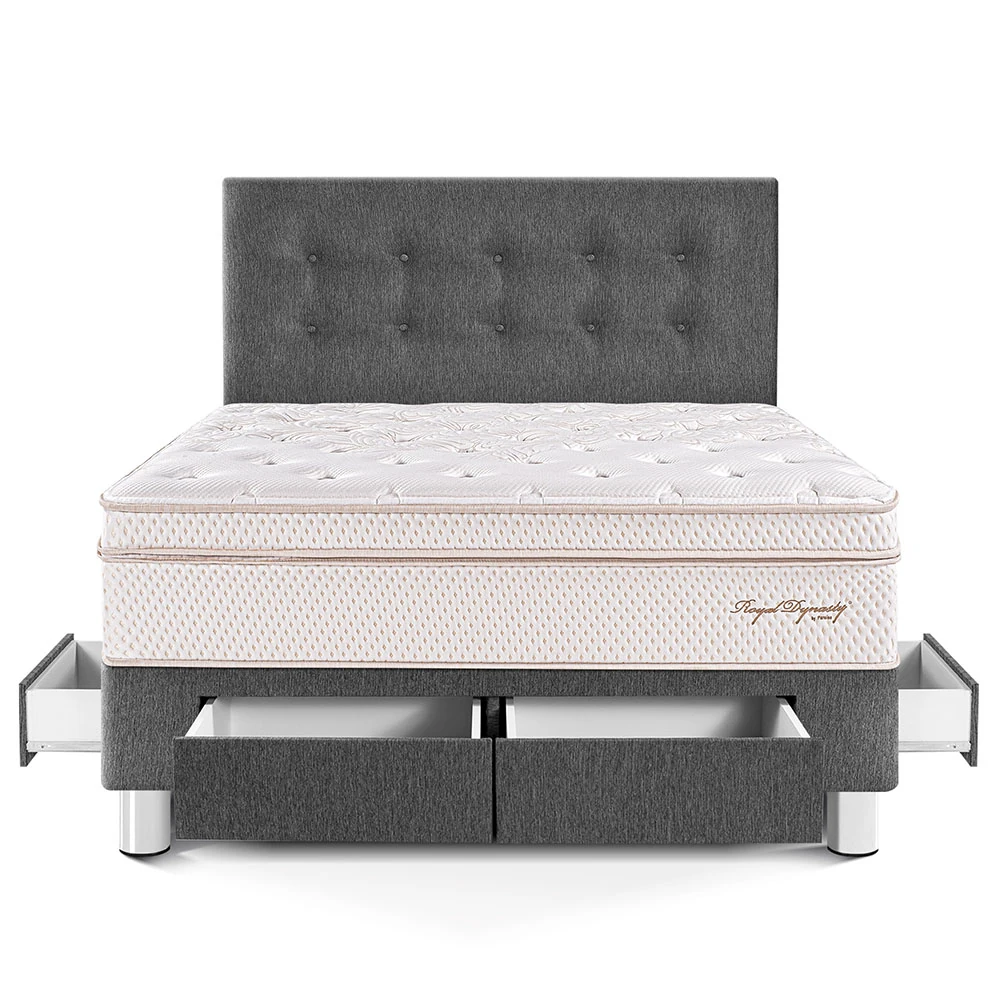 DORMITORIO CON CAJONES PARAÍSO ROYAL DYNASTY 2 PLAZAS GRIS + 2 ALMOHADAS VISCOELÁSTICAS - 3