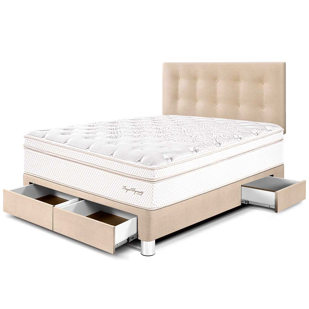 DORMITORIO CON CAJONES PARAÍSO ROYAL DYNASTY 2 PLAZAS CHAMPAGNE + 2 ALMOHADAS VISCOELÁSTICAS - 1