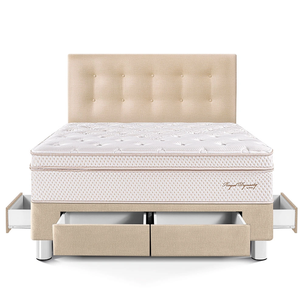 DORMITORIO CON CAJONES PARAÍSO ROYAL DYNASTY 2 PLAZAS CHAMPAGNE + 2 ALMOHADAS VISCOELÁSTICAS - 3