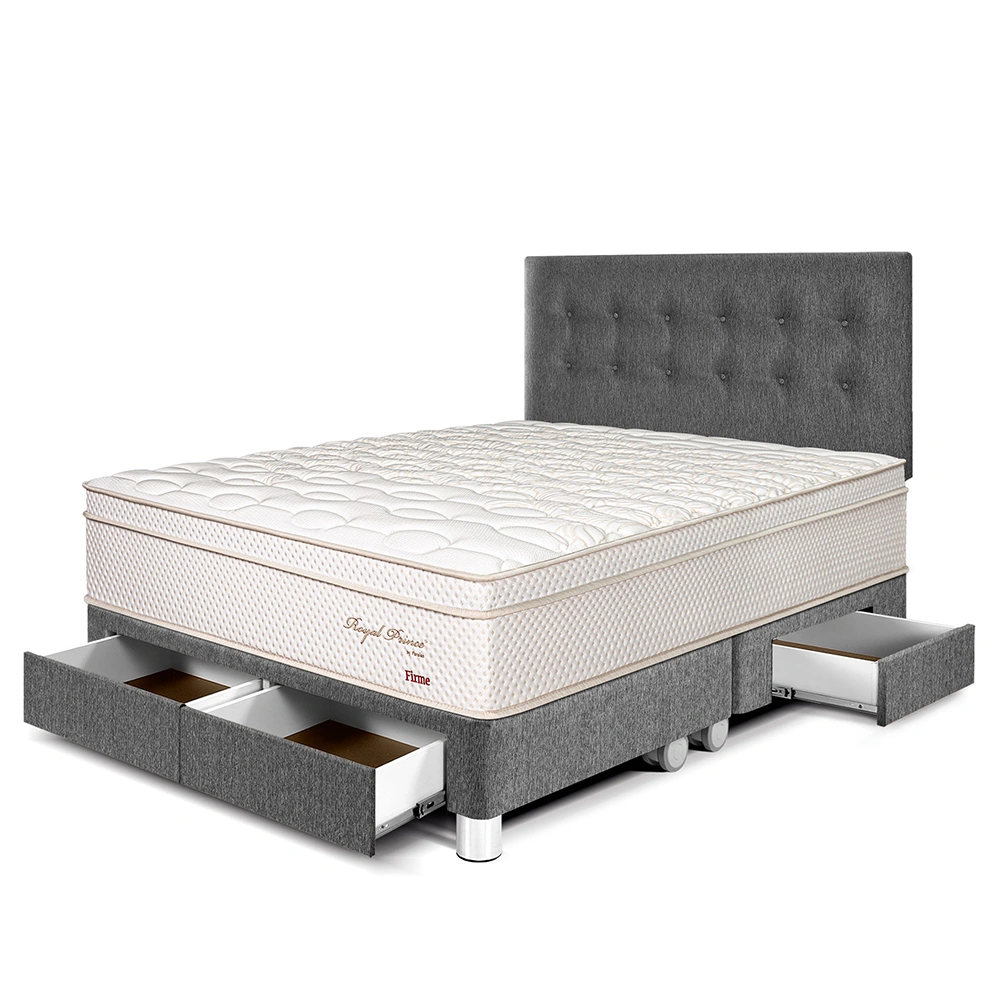 DORMITORIO CON CAJONES PARAÍSO ROYAL PRINCE QUEEN GRIS + 2 ALMOHADAS VISCOELÁSTICAS - 1