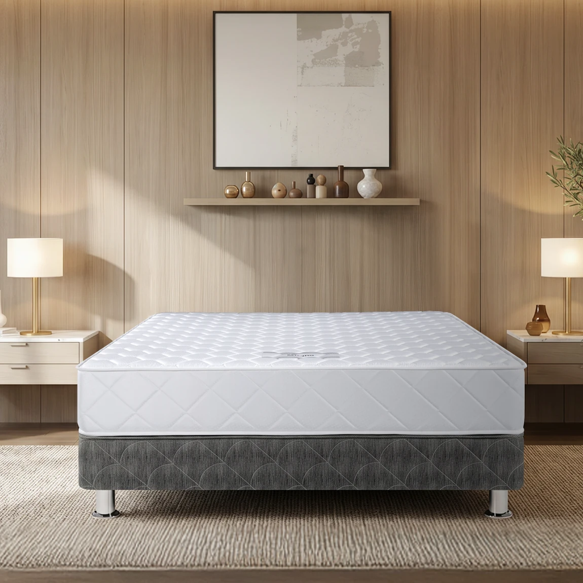 CAMA AMERICANA PARAÍSO MILANO 1.5 PLAZAS GRIS + 1 ALMOHADA + PROTECTOR - 1