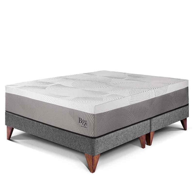 CAMA EUROPEA PARAÍSO BALANZZE QUEEN GRIS + 2 ALMOHADAS VISCOELÁSTICAS - 1