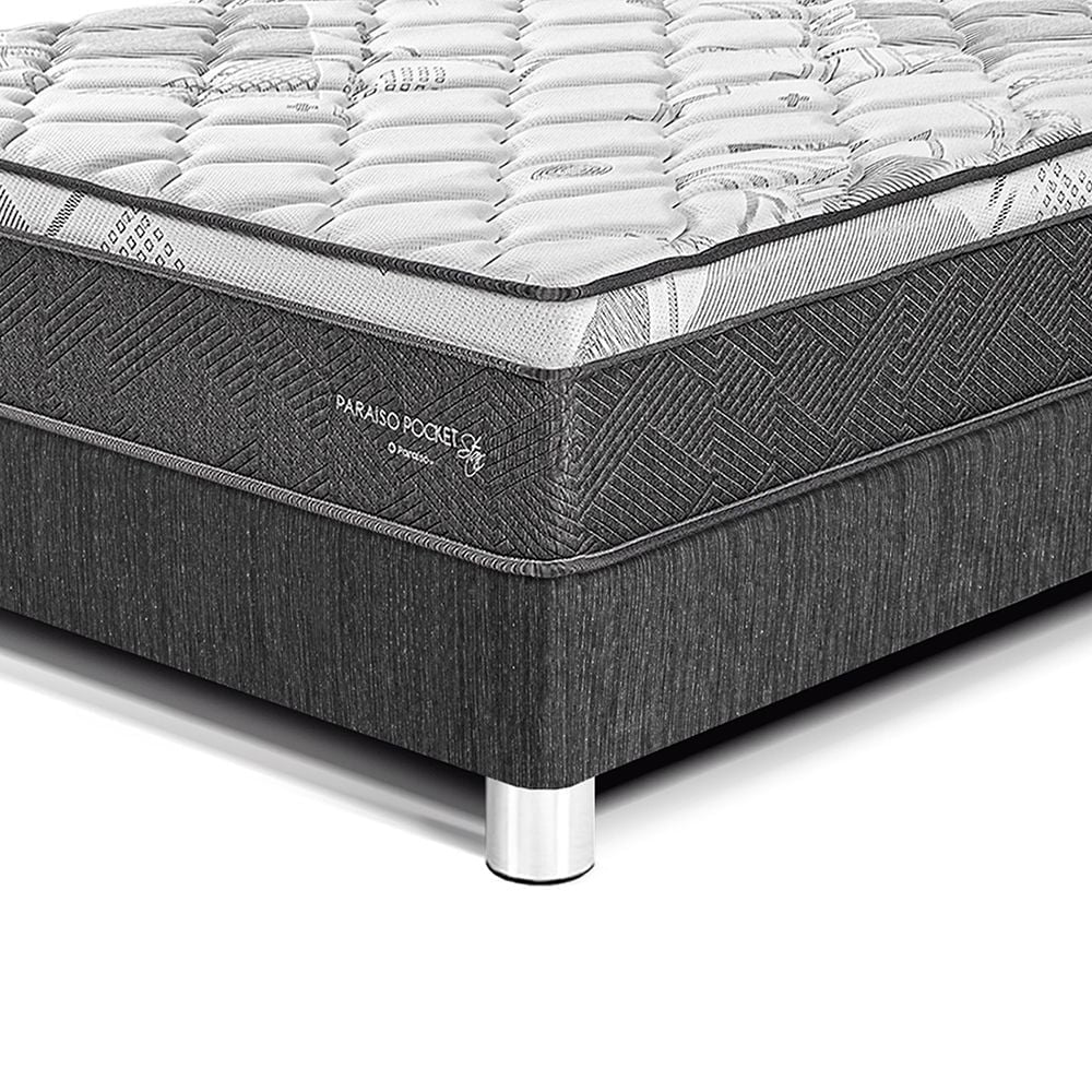 CAMA AMERICANA PARAÍSO POCKET STAR QUEEN CHARCOAL + 2 ALMOHADAS + PROTECTOR - 2