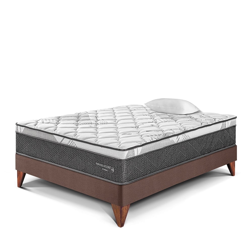 CAMA EUROPEA PARAÍSO POCKET STAR 1.5 PLAZAS CHOCOLATE + 1 ALMOHADA + PROTECTOR - 1