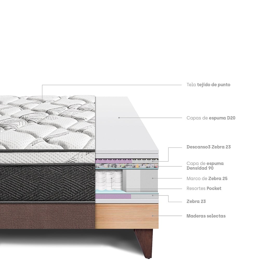 CAMA EUROPEA PARAÍSO POCKET STAR 1.5 PLAZAS CHOCOLATE + 1 ALMOHADA + PROTECTOR - 4