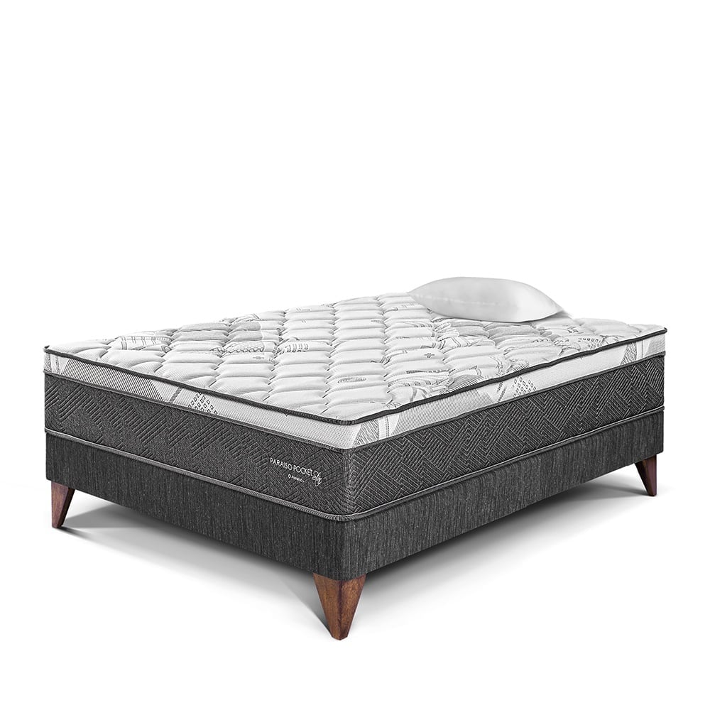 CAMA EUROPEA PARAÍSO POCKET STAR 1.5 PLAZAS CHARCOAL + 1 ALMOHADA + PROTECTOR - 1
