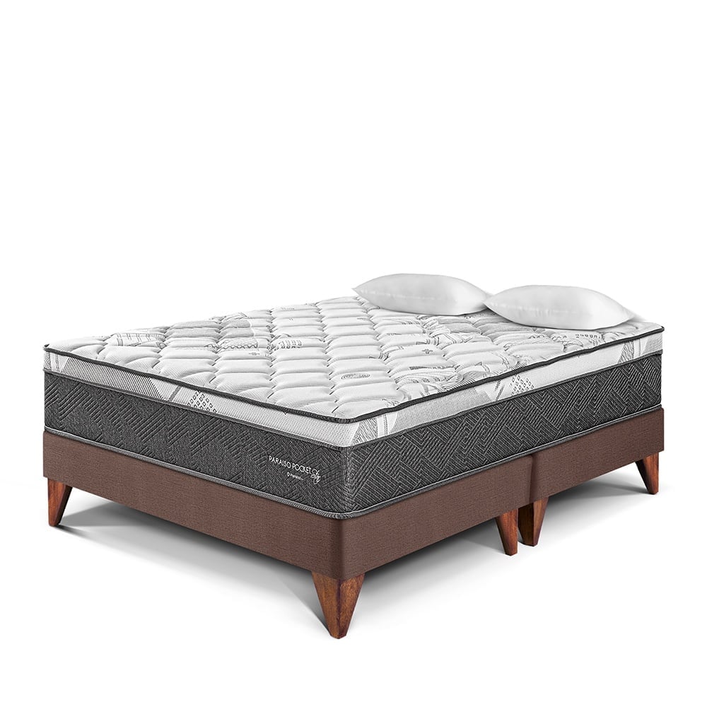 CAMA EUROPEA PARAÍSO POCKET STAR QUEEN CHOCOLATE + 2 ALMOHADAS + PROTECTOR - 1