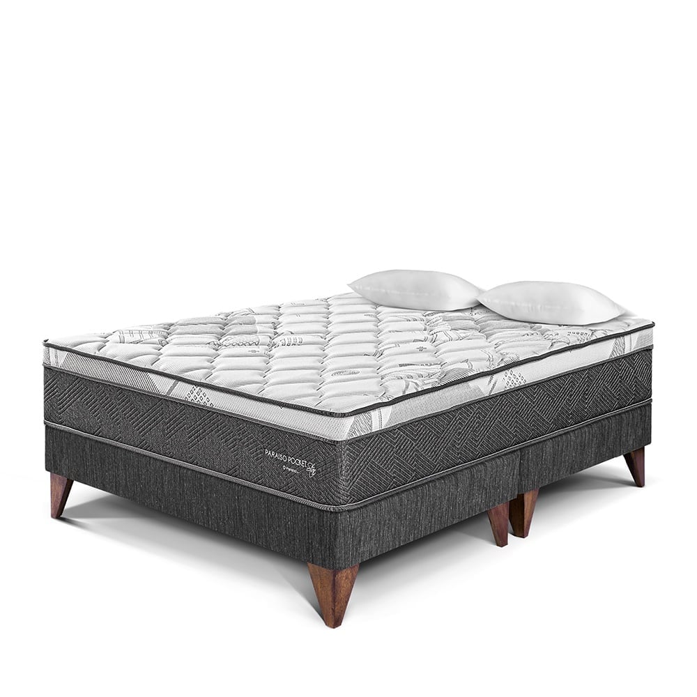 CAMA EUROPEA PARAÍSO POCKET STAR QUEEN CHARCOAL + 2 ALMOHADAS + PROTECTOR - 1