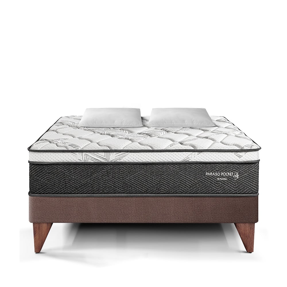 CAMA EUROPEA PARAÍSO POCKET STAR KING CHOCOLATE + 2 ALMOHADAS + PROTECTOR - 3
