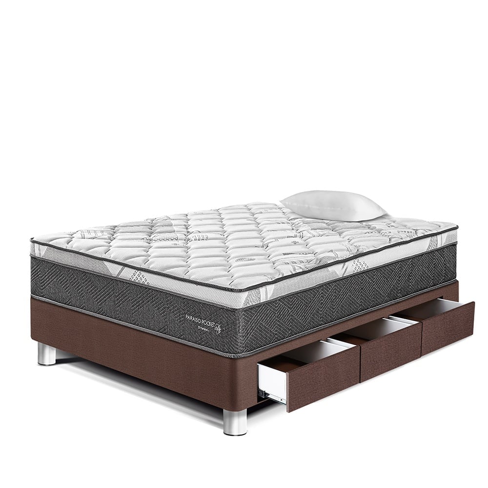 CAMA AMERICANA PARAÍSO CON CAJONES POCKET STAR 1.5 PLAZAS CHOCOLATE + 1 ALMOHADA + PROTECTOR - 1