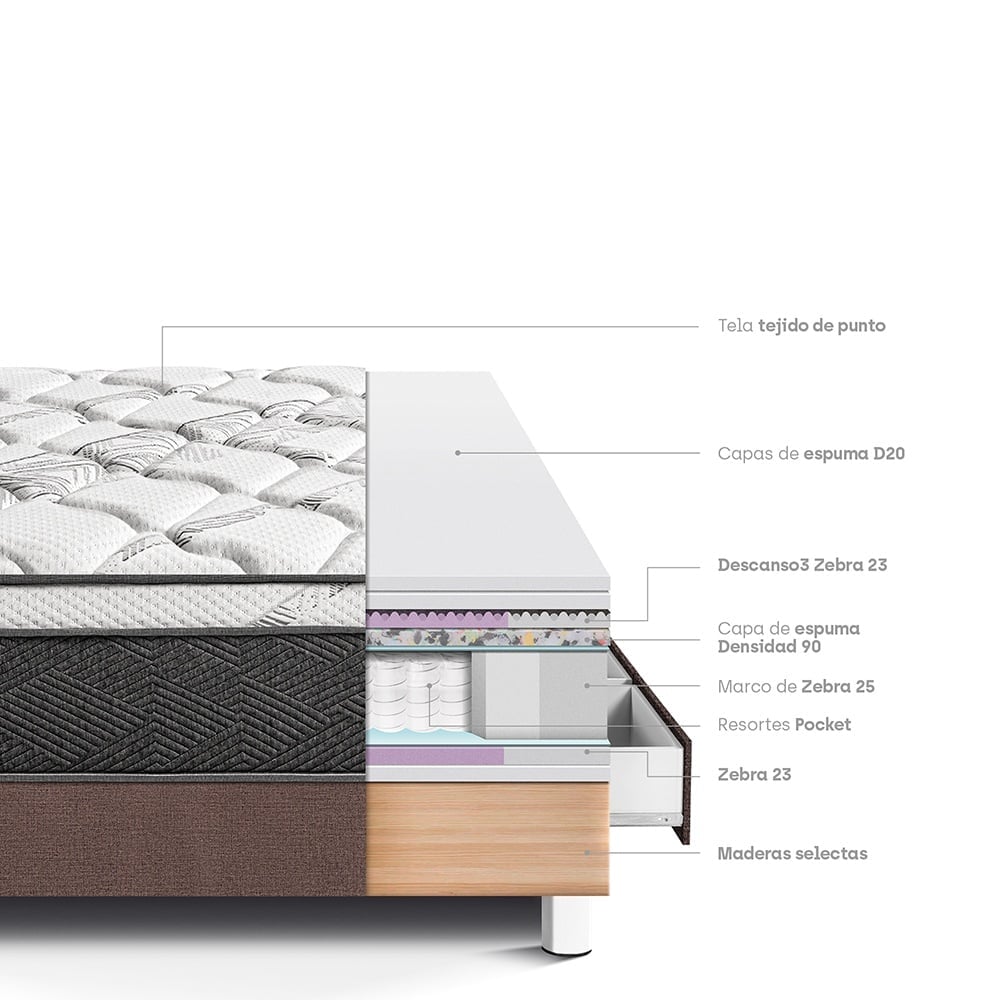 CAMA AMERICANA PARAÍSO CON CAJONES POCKET STAR 1.5 PLAZAS CHOCOLATE + 1 ALMOHADA + PROTECTOR - 4