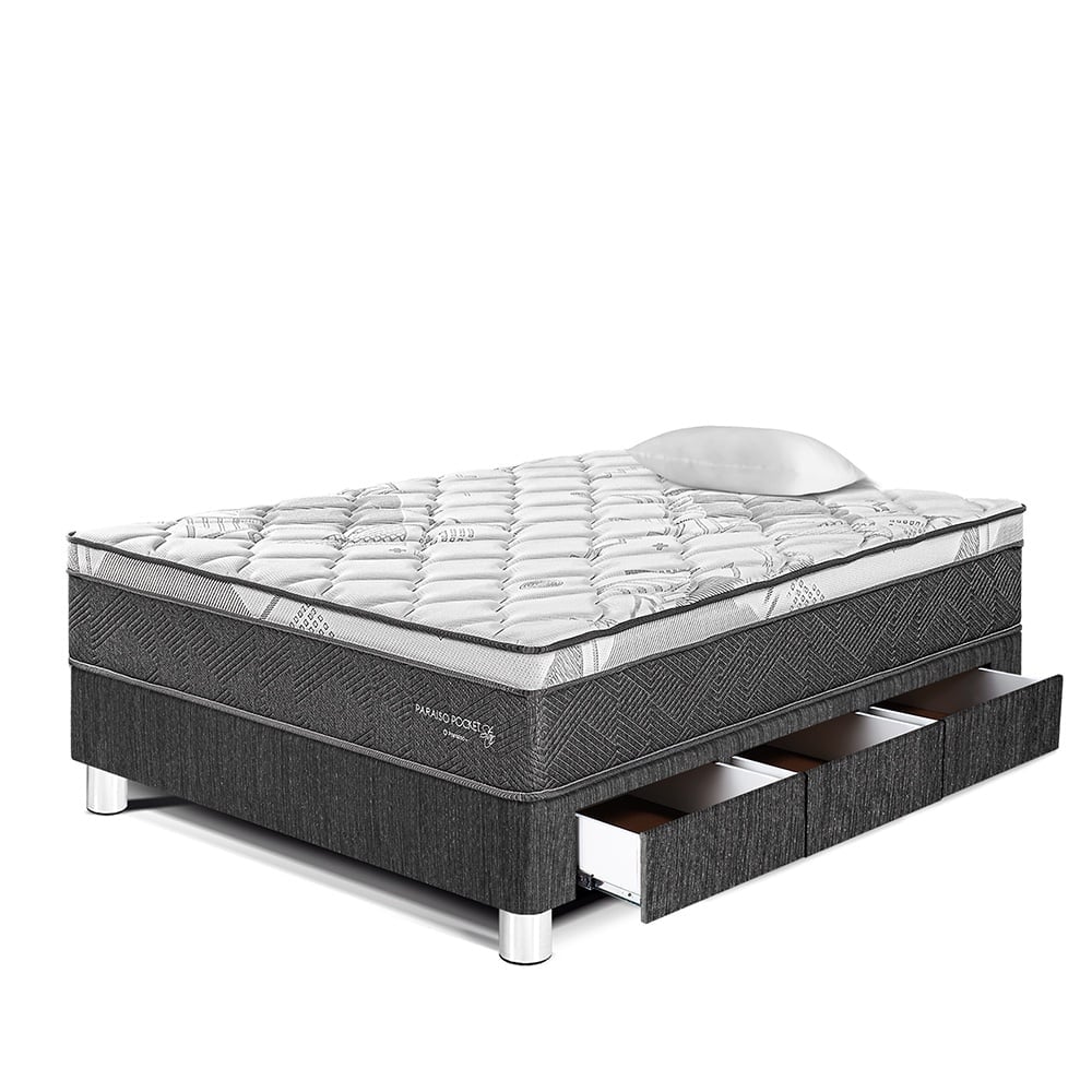 CAMA AMERICANA PARAÍSO CON CAJONES POCKET STAR 1.5 PLAZAS CHARCOAL + 1 ALMOHADA + PROTECTOR - 1