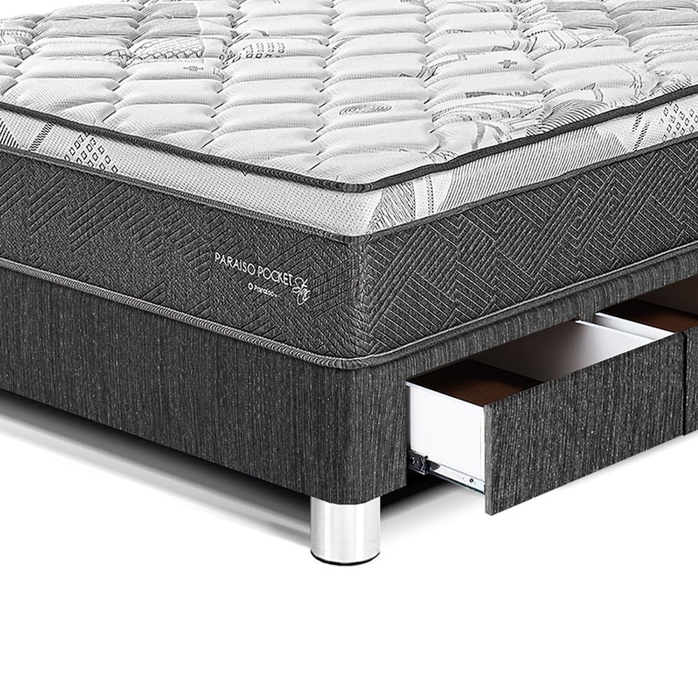 CAMA AMERICANA PARAÍSO CON CAJONES POCKET STAR 1.5 PLAZAS CHARCOAL + 1 ALMOHADA + PROTECTOR - 2