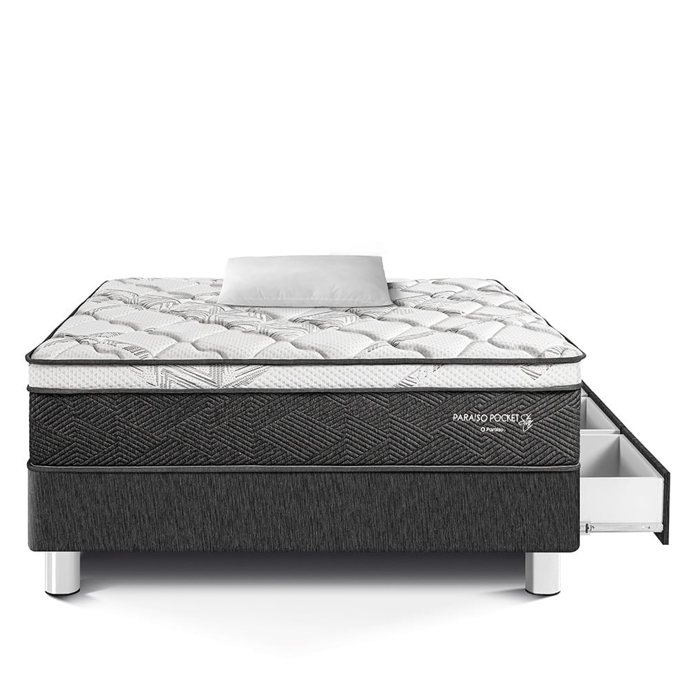 CAMA AMERICANA PARAÍSO CON CAJONES POCKET STAR 1.5 PLAZAS CHARCOAL + 1 ALMOHADA + PROTECTOR - 3