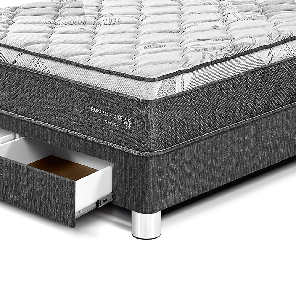 CAMA AMERICANA PARAÍSO CON CAJONES POCKET STAR 2 PLAZAS CHARCOAL + 2 ALMOHADAS + PROTECTOR - 2