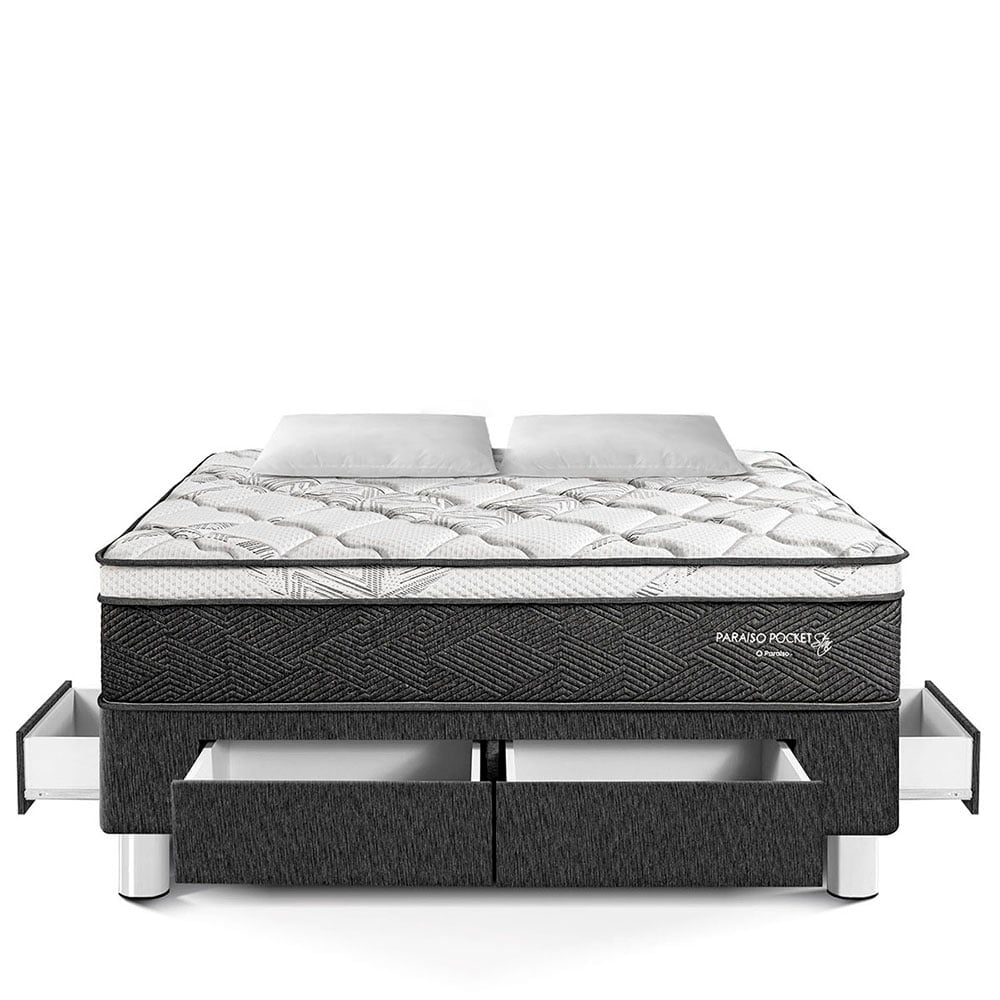 CAMA AMERICANA PARAÍSO CON CAJONES POCKET STAR 2 PLAZAS CHARCOAL + 2 ALMOHADAS + PROTECTOR - 3