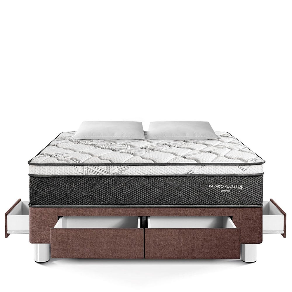 CAMA AMERICANA PARAÍSO CON CAJONES POCKET STAR QUEEN CHOCOLATE + 2 ALMOHADAS + PROTECTOR - 3