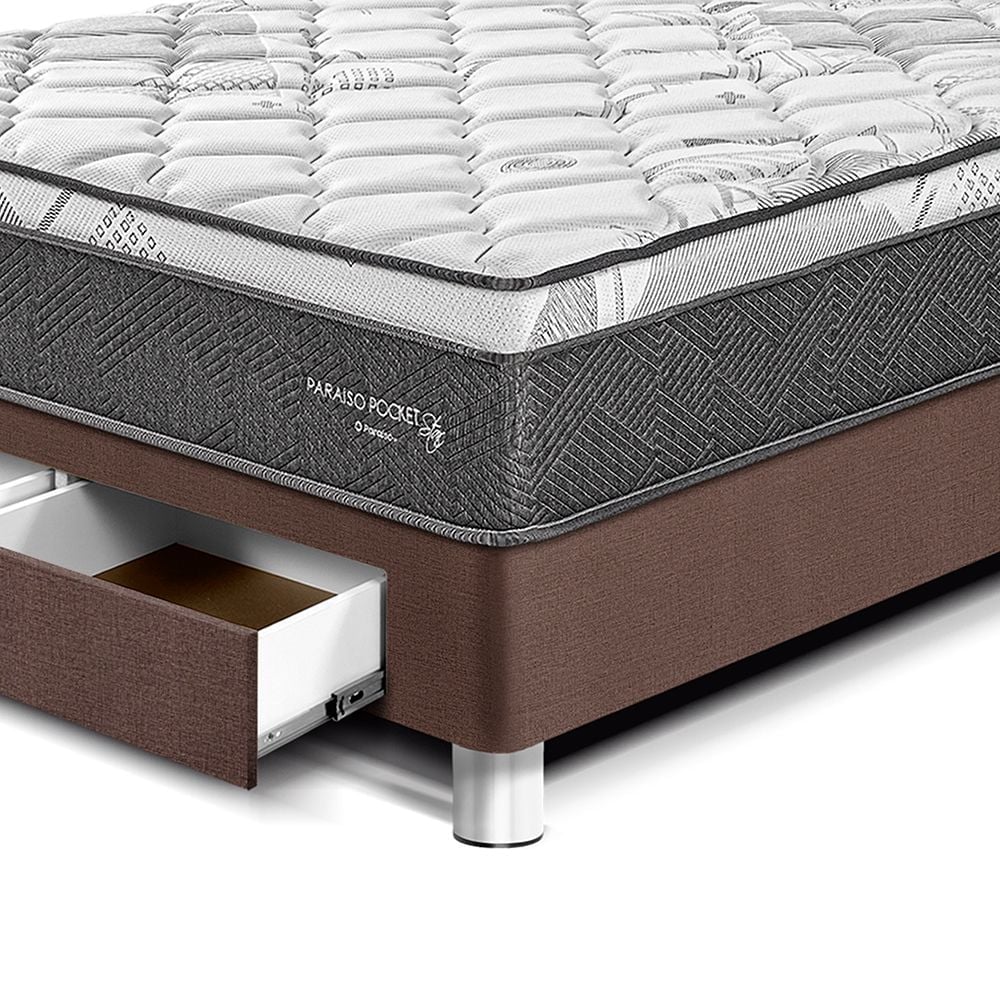 CAMA AMERICANA PARAÍSO CON CAJONES POCKET STAR KING CHOCOLATE + 2 ALMOHADAS + PROTECTOR - 2