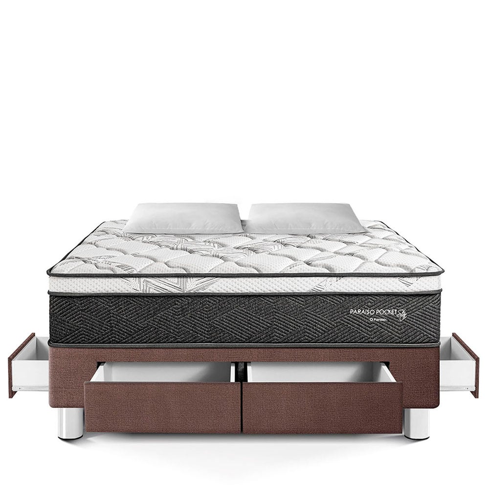 CAMA AMERICANA PARAÍSO CON CAJONES POCKET STAR KING CHOCOLATE + 2 ALMOHADAS + PROTECTOR - 3