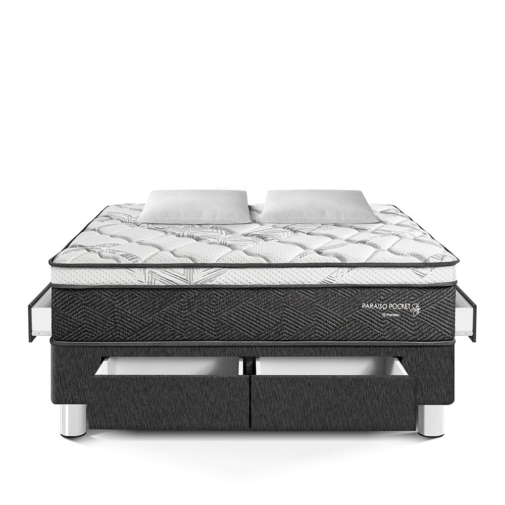 CAMA AMERICANA PARAÍSO CON CAJONES POCKET STAR KING CHARCOAL + 2 ALMOHADAS + PROTECTOR - 3