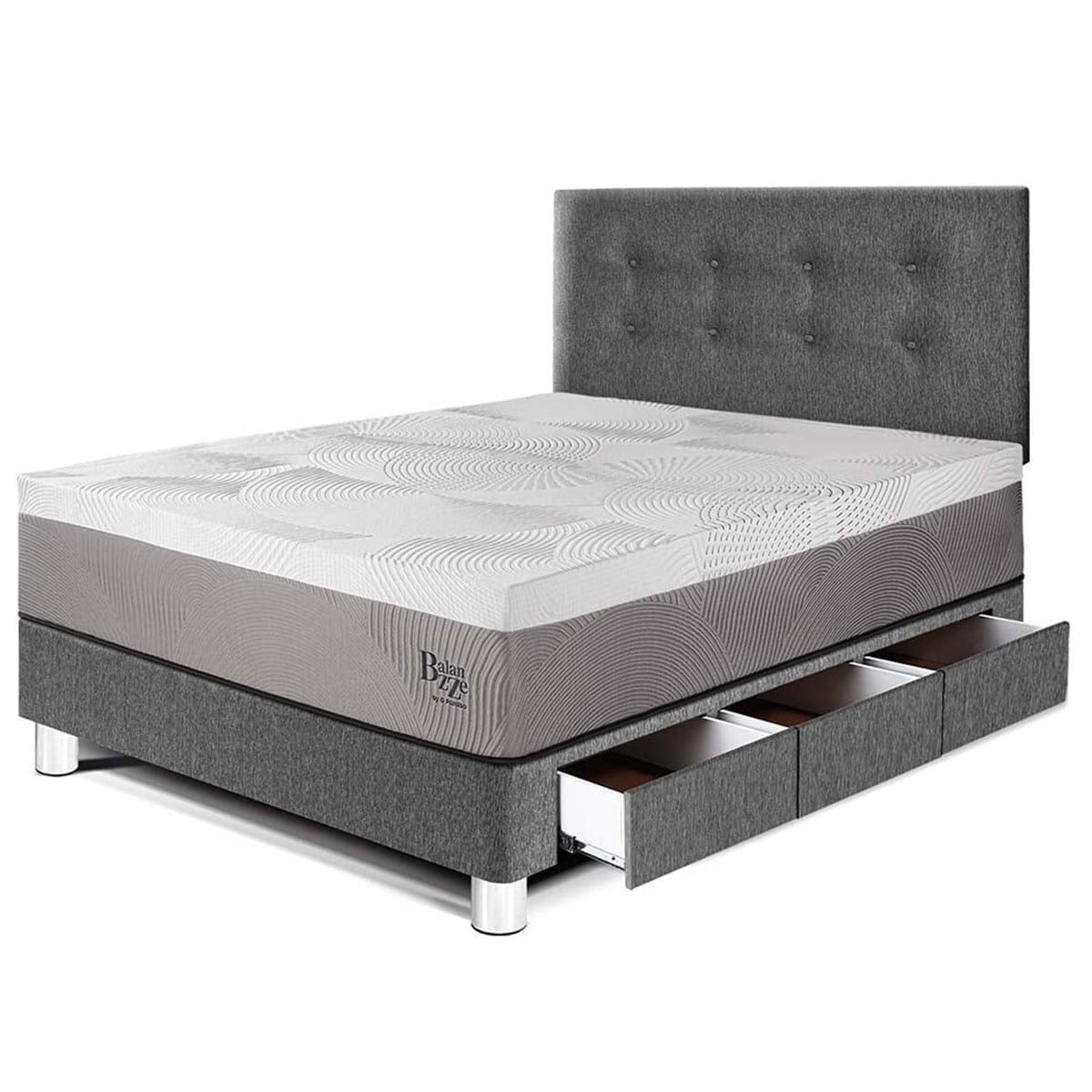 DORMITORIO CON CAJONES PARAÍSO BALANZZE 1.5 PLAZAS GRIS BIPANEL + 1 ALMOHADA VISCOELÁSTICA - 1