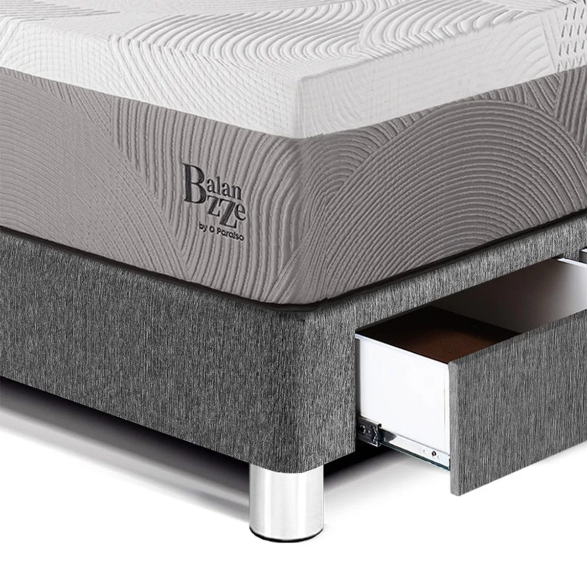 DORMITORIO CON CAJONES PARAÍSO BALANZZE 1.5 PLAZAS GRIS BIPANEL + 1 ALMOHADA VISCOELÁSTICA - 2