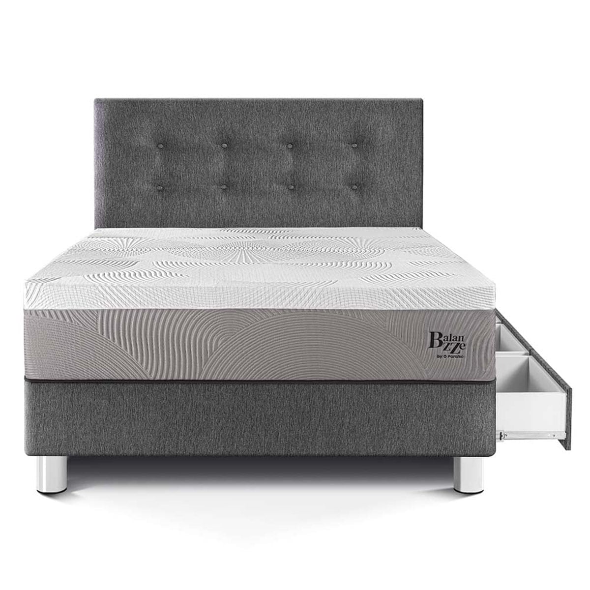 DORMITORIO CON CAJONES PARAÍSO BALANZZE 1.5 PLAZAS GRIS BIPANEL + 1 ALMOHADA VISCOELÁSTICA - 3