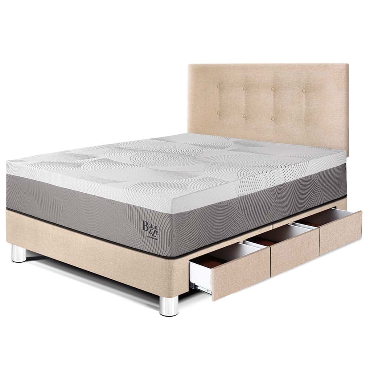 DORMITORIO CON CAJONES PARAÍSO BALANZZE 1.5 PLAZAS CHAMPAGNE BIPANEL + 1 ALMOHADA VISCOELÁSTICA - 1