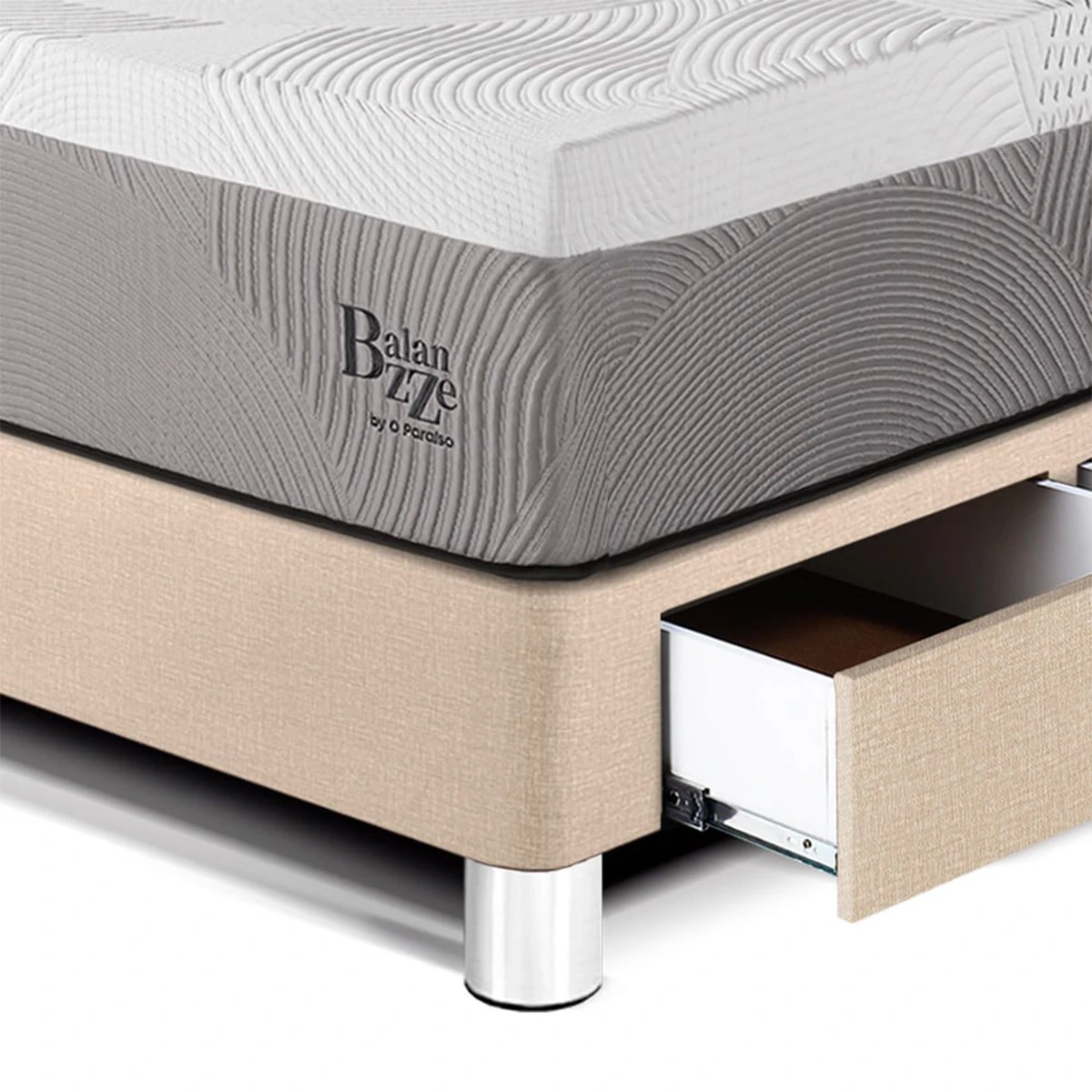 DORMITORIO CON CAJONES PARAÍSO BALANZZE 1.5 PLAZAS CHAMPAGNE BIPANEL + 1 ALMOHADA VISCOELÁSTICA - 2