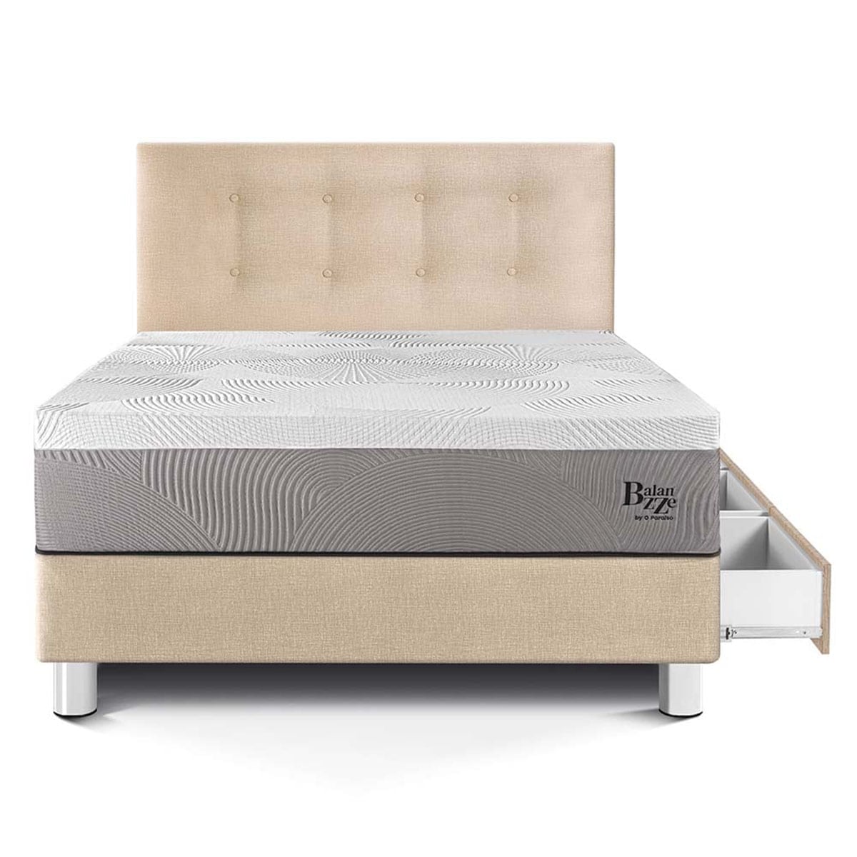DORMITORIO CON CAJONES PARAÍSO BALANZZE 1.5 PLAZAS CHAMPAGNE BIPANEL + 1 ALMOHADA VISCOELÁSTICA - 3