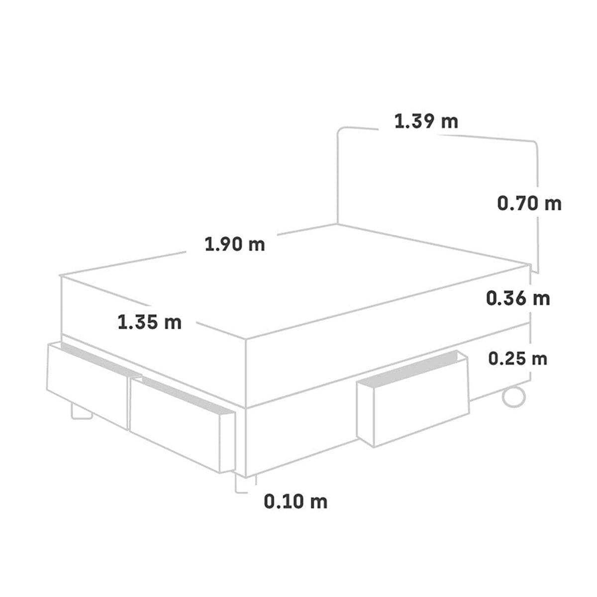 DORMITORIO CON CAJONES PARAÍSO BALANZZE 2 PLAZAS GRIS BIPANEL + 2 ALMOHADAS VISCOELÁSTICAS - 5