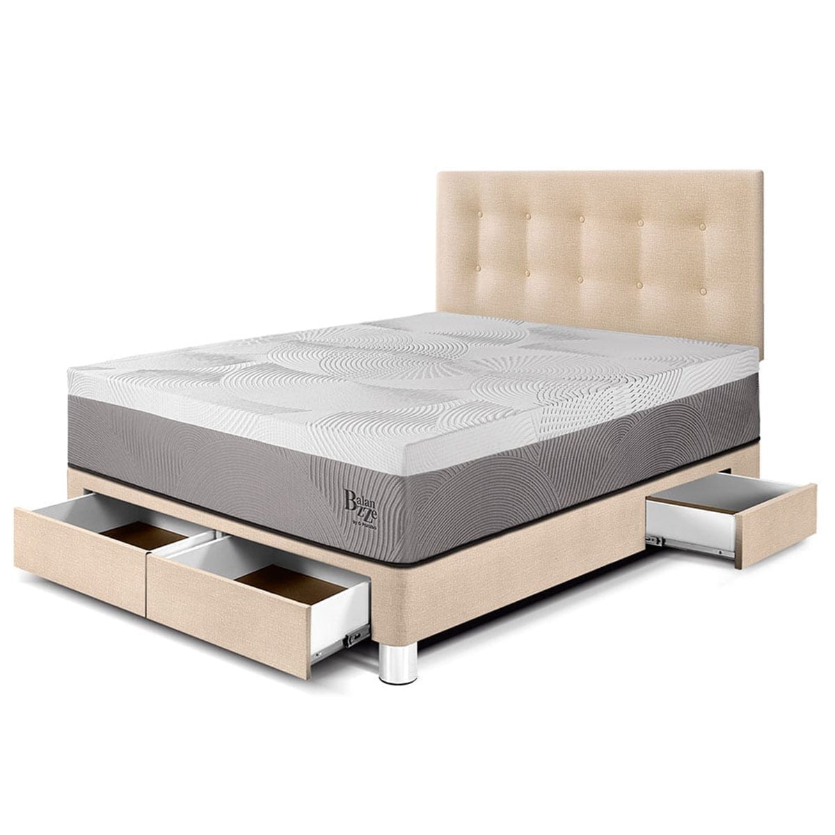 DORMITORIO CON CAJONES PARAÍSO BALANZZE 2 PLAZAS CHAMPAGNE BIPANEL + 2 ALMOHADAS VISCOELÁSTICAS - 1