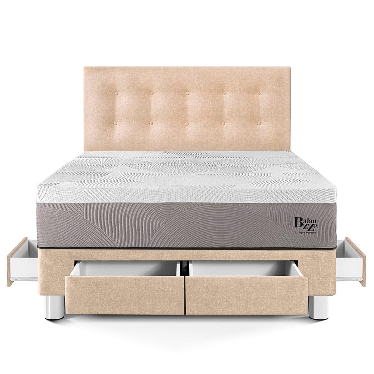 DORMITORIO CON CAJONES PARAÍSO BALANZZE 2 PLAZAS CHAMPAGNE BIPANEL + 2 ALMOHADAS VISCOELÁSTICAS - 3