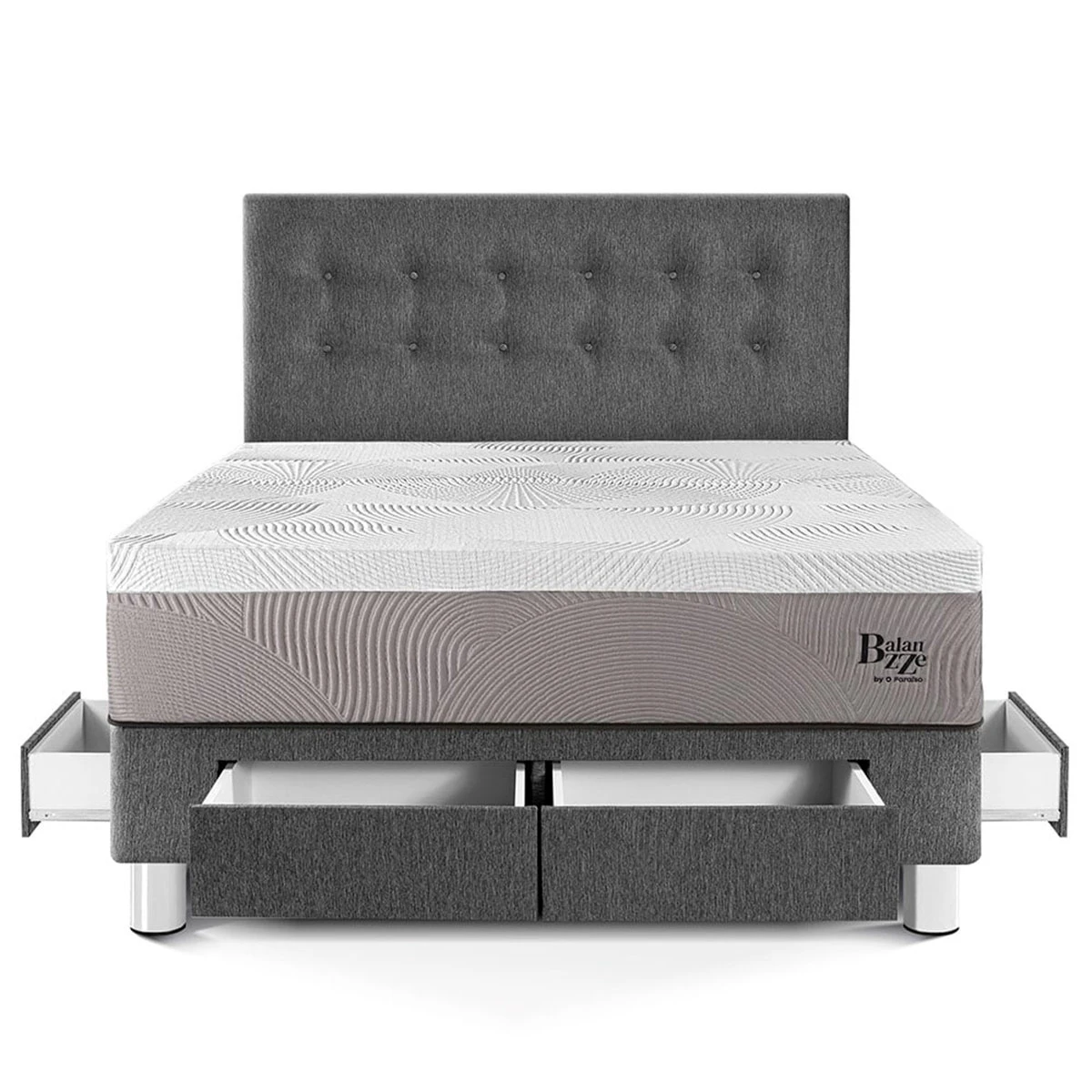 DORMITORIO CON CAJONES PARAÍSO BALANZZE QUEEN GRIS BIPANEL + 2 ALMOHADAS VISCOELÁSTICAS - 3