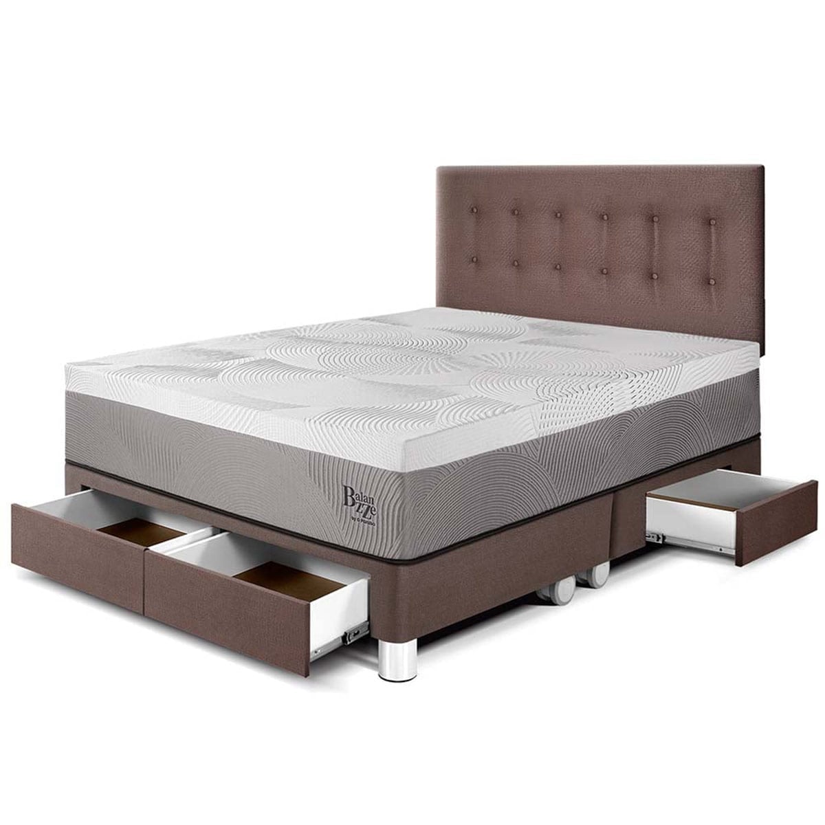DORMITORIO CON CAJONES PARAÍSO BALANZZE QUEEN CHOCOLATE BIPANEL + 2 ALMOHADAS VISCOELÁSTICAS - 1