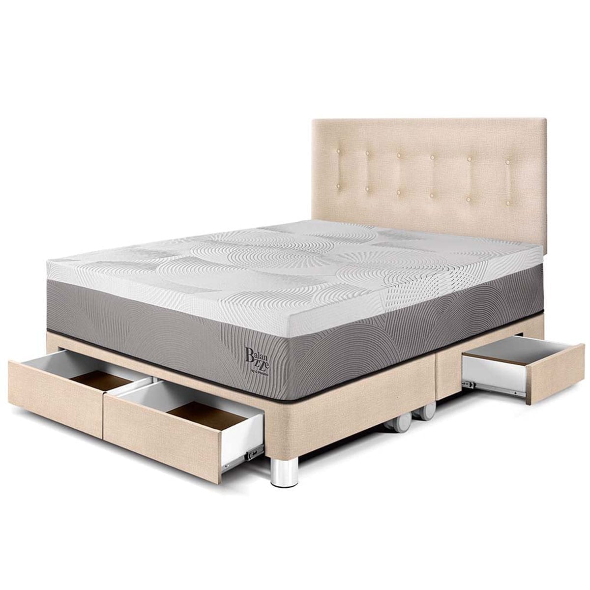 DORMITORIO CON CAJONES PARAÍSO BALANZZE QUEEN CHAMPAGNE BIPANEL + 2 ALMOHADAS VISCOELÁSTICAS - 1