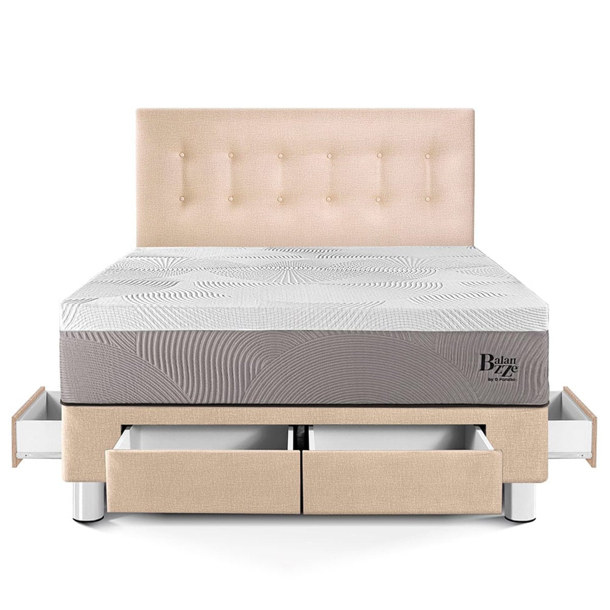 DORMITORIO CON CAJONES PARAÍSO BALANZZE QUEEN CHAMPAGNE BIPANEL + 2 ALMOHADAS VISCOELÁSTICAS - 3