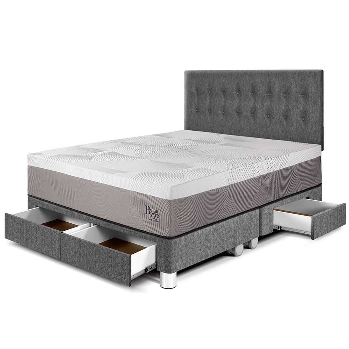 DORMITORIO CON CAJONES PARAÍSO BALANZZE KING GRIS BIPANEL + 2 ALMOHADAS VISCOELÁSTICAS - 1