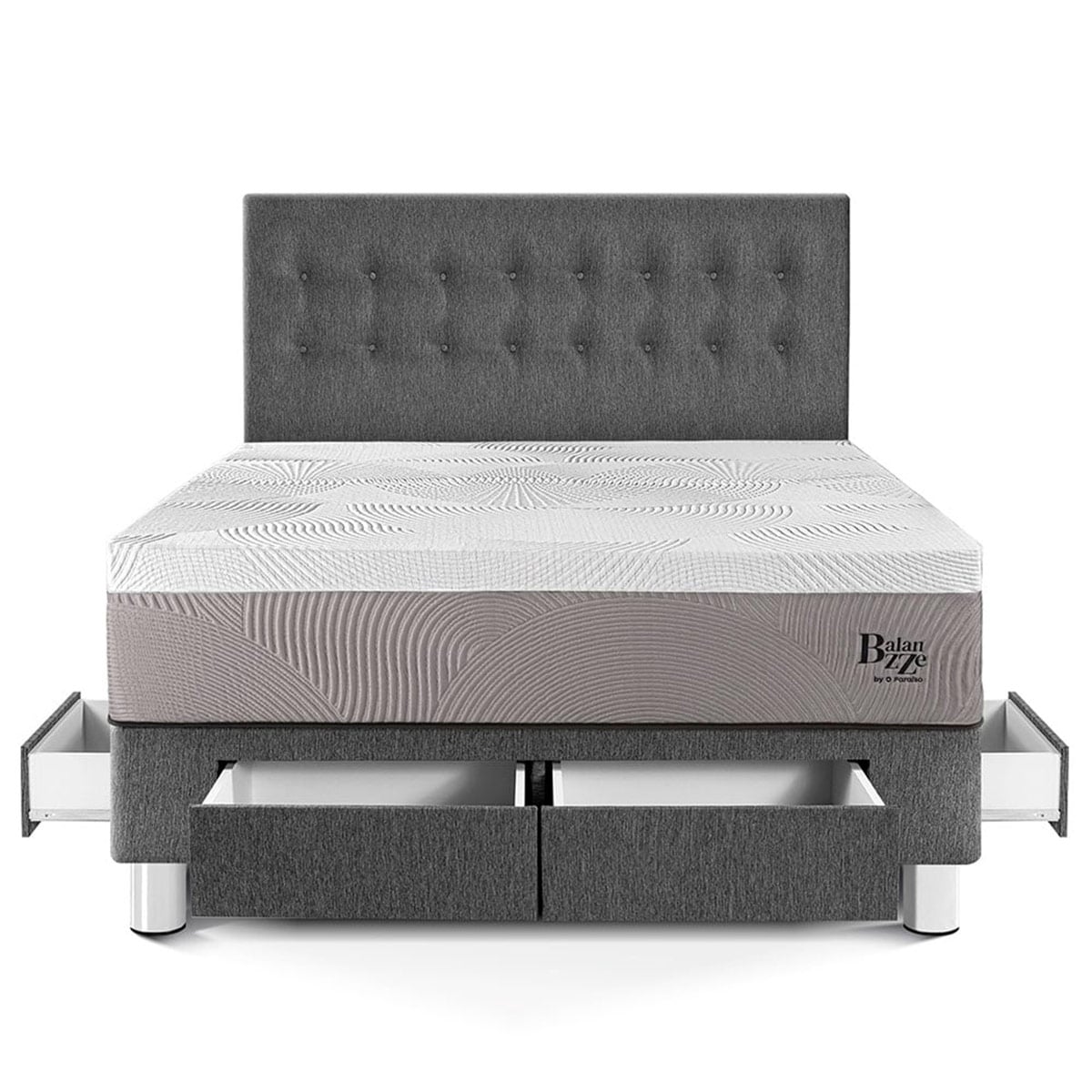DORMITORIO CON CAJONES PARAÍSO BALANZZE KING GRIS BIPANEL + 2 ALMOHADAS VISCOELÁSTICAS - 3