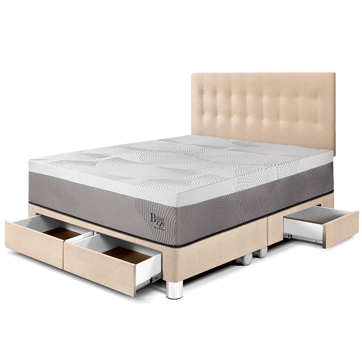 DORMITORIO CON CAJONES PARAÍSO BALANZZE KING CHAMPAGNE BIPANEL + 2 ALMOHADAS VISCOELÁSTICAS - 1