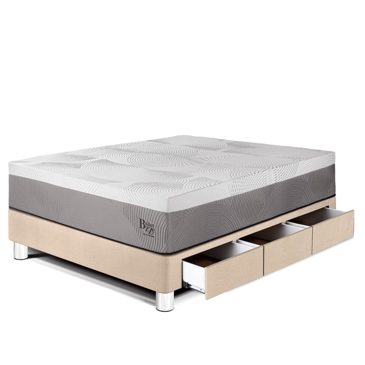 CAMA CON CAJONES PARAÍSO BALANZZE BIPANEL 1.5 PLAZAS CHAMPAGNE + 1 ALMOHADA VISCOELÁSTICA - 1